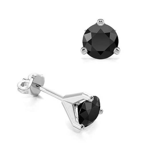 3 Claws Open Setting Round Black Diamond Stud Earrings