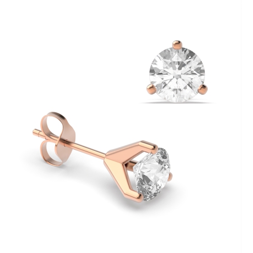 3 Prong Rose Gold Stud Diamond Earrings