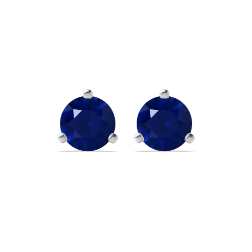 3 Prong Trio Blue Sapphire Stud Earrings