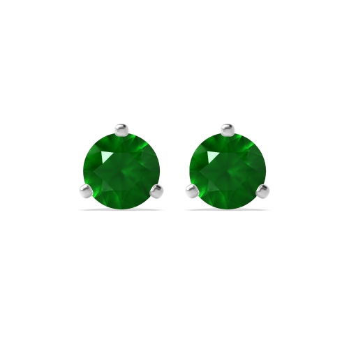 3 Prong Trio Emerald Stud Earrings
