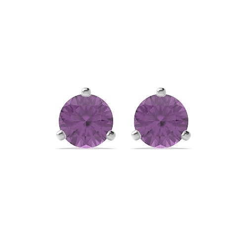 3 Prong Modern claw Amethyst Diamond Earrings
