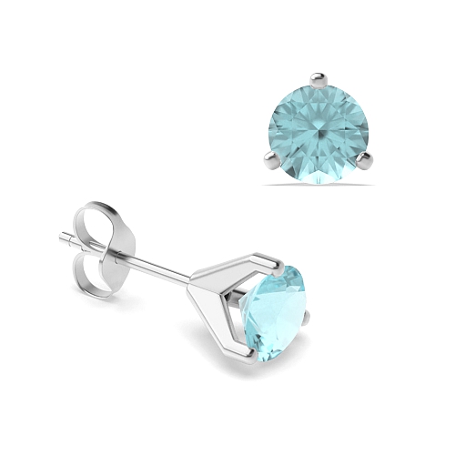 3 Prong Trio Aquamarine Stud Diamond Jewellery