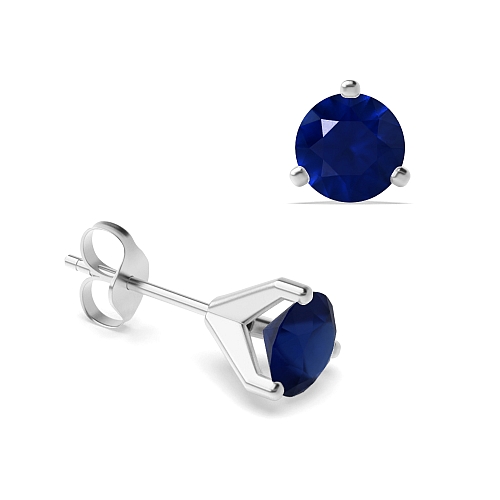 3 Prong Modern claw Blue Sapphire Diamond Earrings