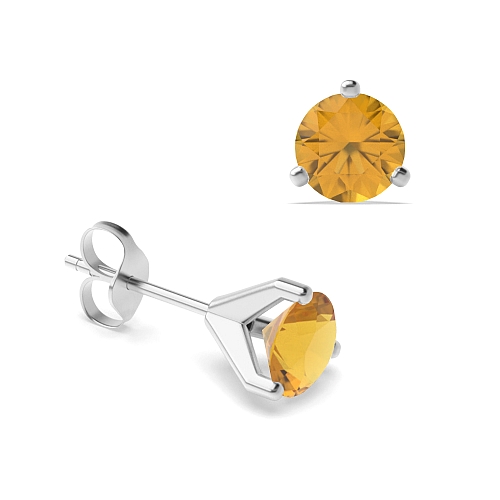 3 Prong Modern claw Citrine Stud Diamond Earrings