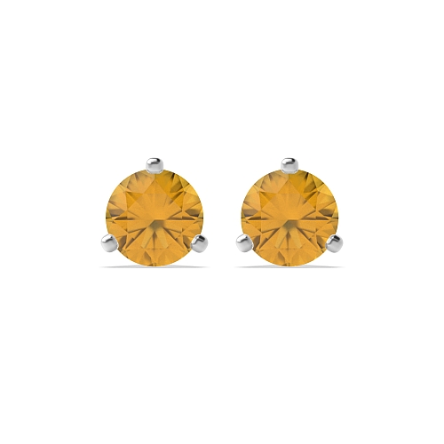3 Prong Modern claw Citrine Stud Diamond Earrings