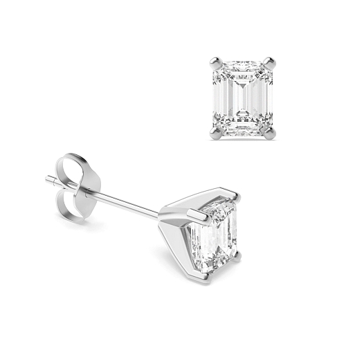 3 Prong Emerald Modern claw Diamond Earrings