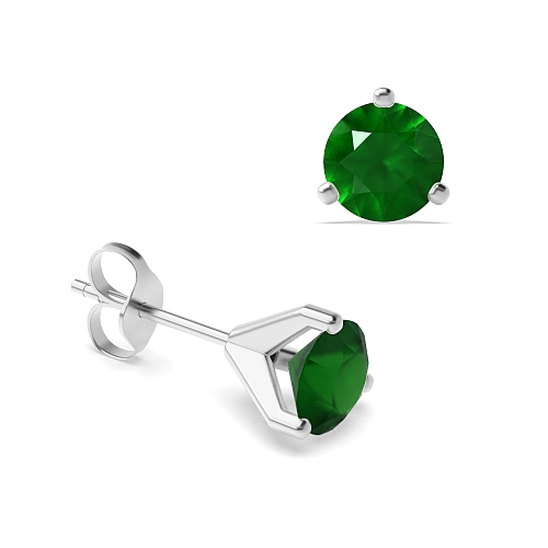 3 Prong Modern claw Emerald Diamond Earrings