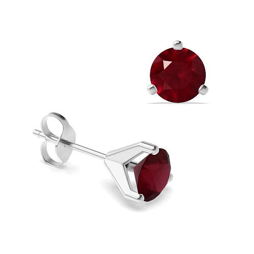 3 Prong Modern claw Ruby Diamond Earrings