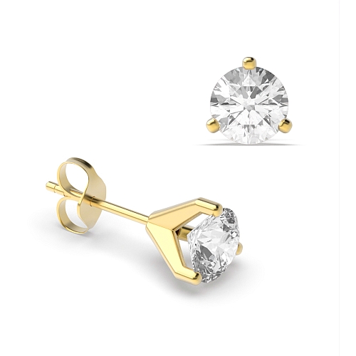 3 Prong Yellow Gold Modern claw Diamond Earrings