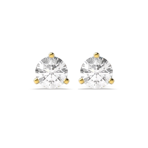 3 Prong Yellow Gold Modern claw Diamond Earrings