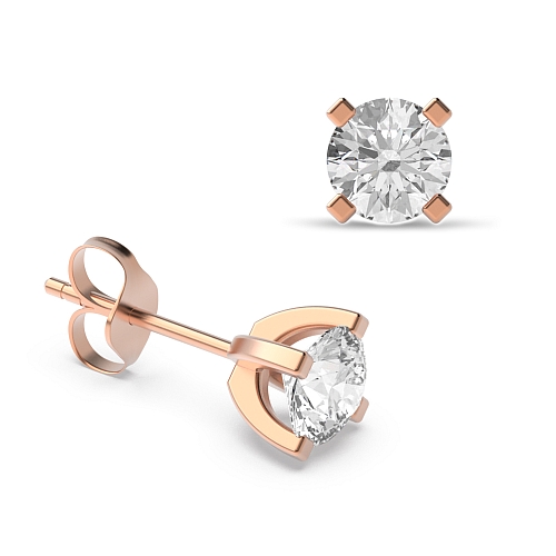 4 Prong Rose Gold square claws Diamond Earrings