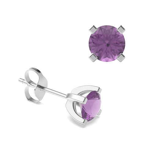 4 Prong square claws Amethyst Diamond Earrings