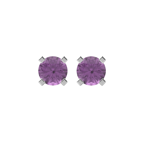 4 Prong square claws Amethyst Diamond Earrings