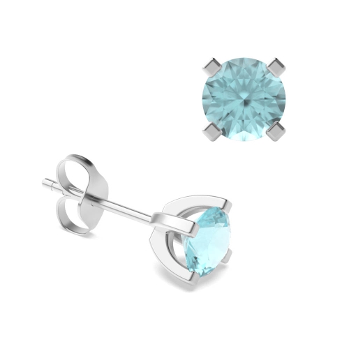 4 Prong QuadFlash Aquamarine Stud Diamond Jewellery