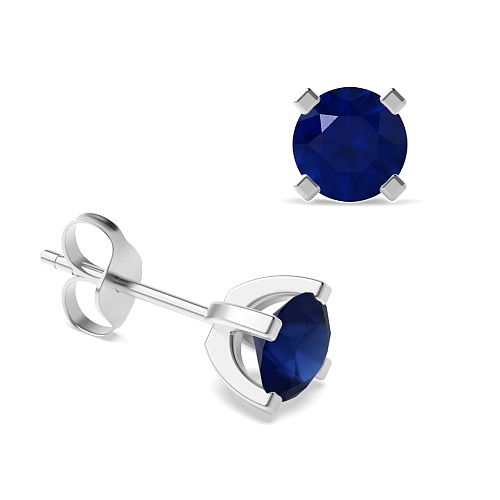 4 Prong square claws Blue Sapphire Diamond Earrings