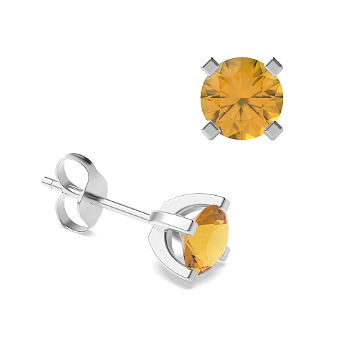 4 Prong square claws Citrine Diamond Earrings