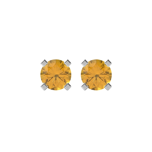 4 Prong square claws Citrine Diamond Earrings