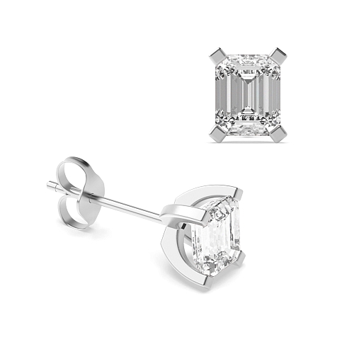 4 Prong Emerald square claws Diamond Earrings
