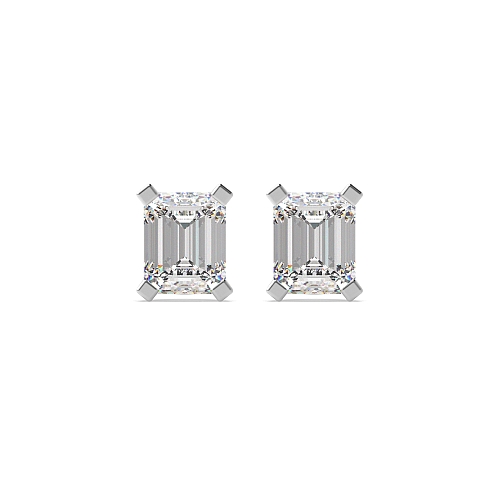 4 Prong Emerald square claws Diamond Earrings