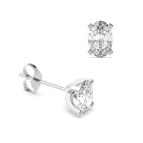 4 Prong Oval square claws Diamond Earrings