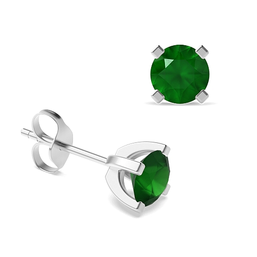 4 Prong square claws Emerald Diamond Earrings