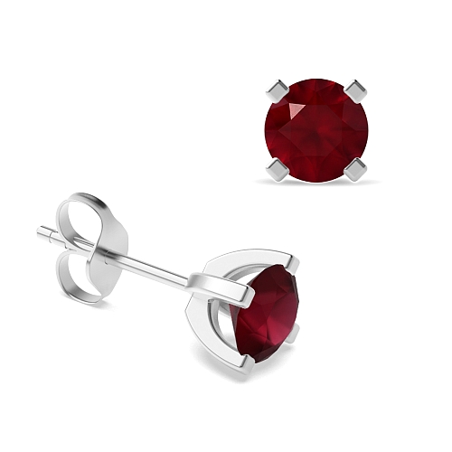 4 Prong square claws Ruby Diamond Earrings