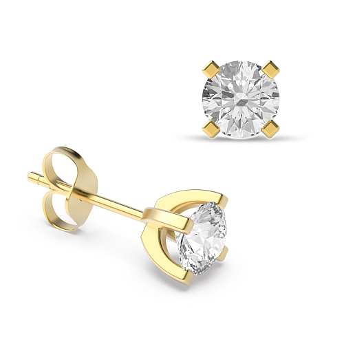 4 Prong Yellow Gold square claws Diamond Earrings