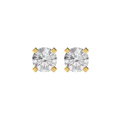 4 Prong Yellow Gold square claws Diamond Earrings