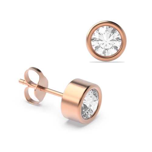 Bezel Setting Rose Gold Stud Diamond Earrings