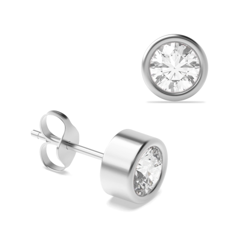 Bezel Setting Silver Stud Diamond Earrings