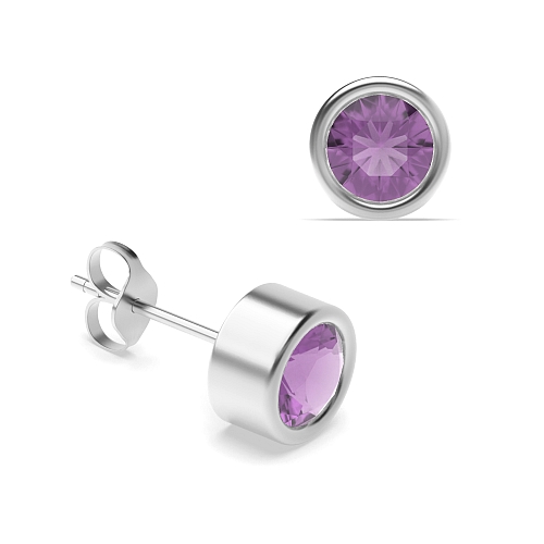 Bezel Setting Classic Amethyst Diamond Earrings