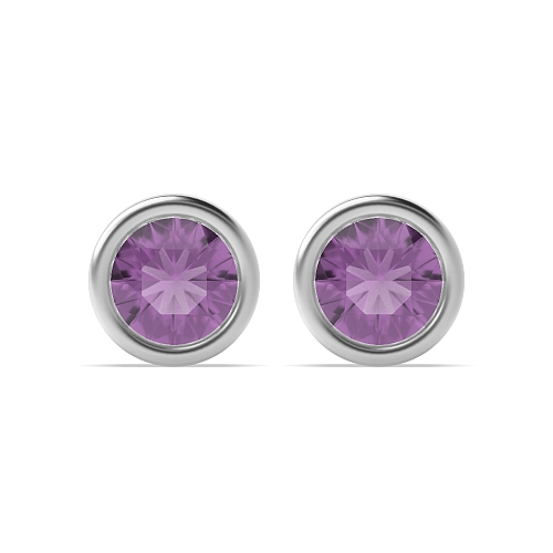 Bezel Setting Classic Amethyst Diamond Earrings