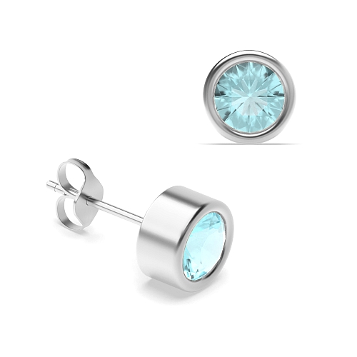 Bezel Setting Radiance Aquamarine Stud Diamond Jewellery