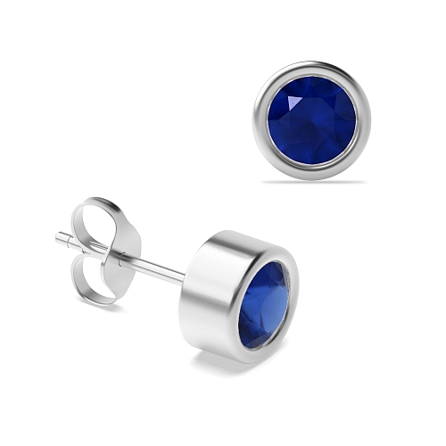 Bezel Setting Classic Blue Sapphire Diamond Earrings