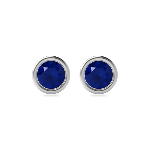 Bezel Setting Classic Blue Sapphire Diamond Earrings