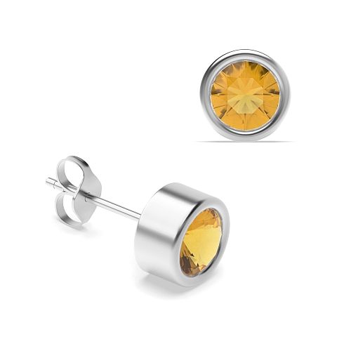Bezel Setting Classic Citrine Stud Diamond Earrings