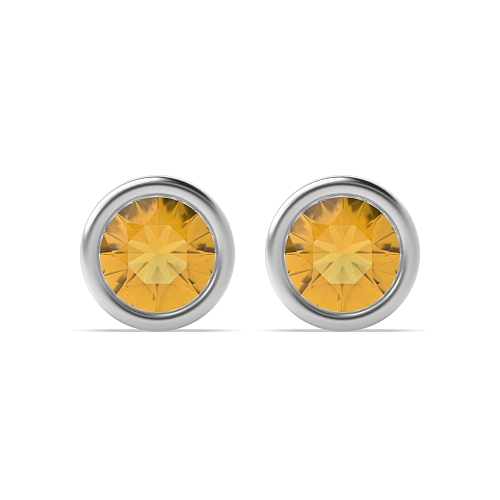 Bezel Setting Classic Citrine Stud Diamond Earrings