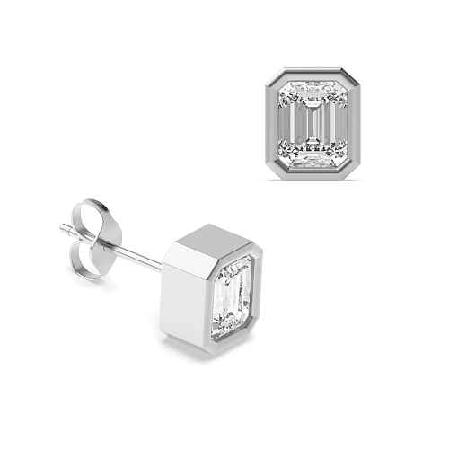 Bezel Setting Emerald Classic Diamond Earrings