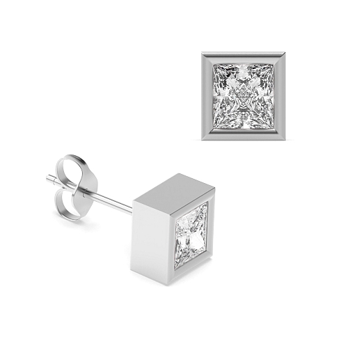 Bezel Setting Princess Classic Diamond Earrings