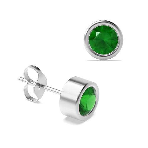 Bezel Setting Classic Emerald Diamond Earrings