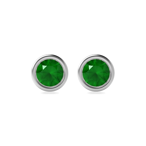 Bezel Setting Classic Emerald Diamond Earrings