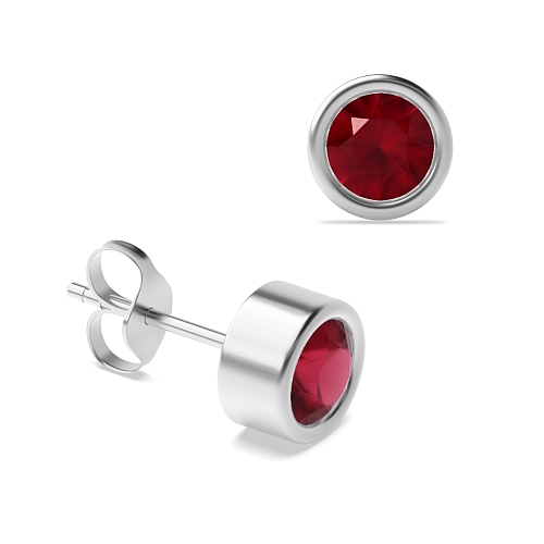 Bezel Setting Classic Ruby Diamond Earrings