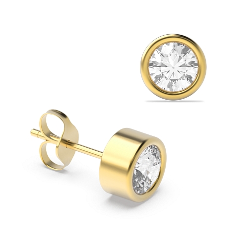 Bezel Setting Yellow Gold Classic Diamond Earrings