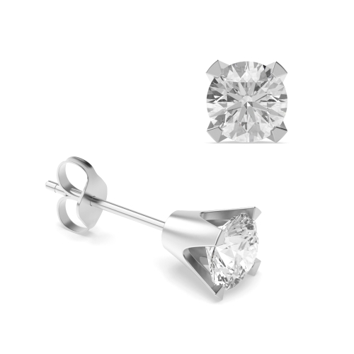 4 Prong Round Silver Unique Diamond Earrings