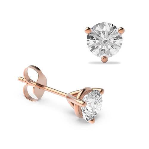 3 Prong Rose Gold Round claw Diamond Earrings