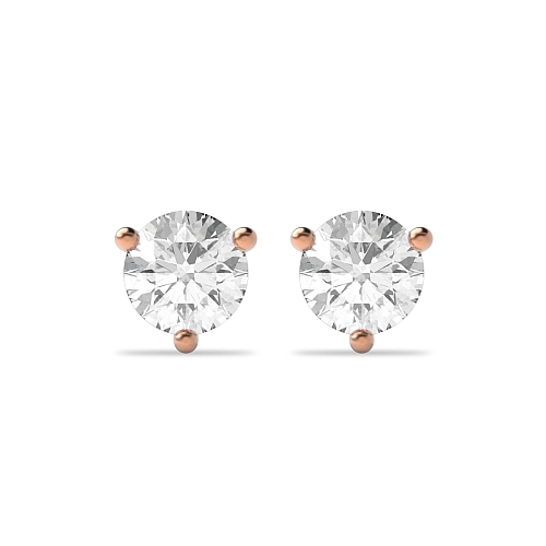 3 Prong Rose Gold Round claw Diamond Earrings
