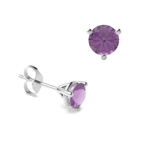 3 Prong Round claw Amethyst Diamond Earrings