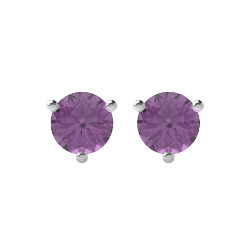 3 Prong Round claw Amethyst Diamond Earrings