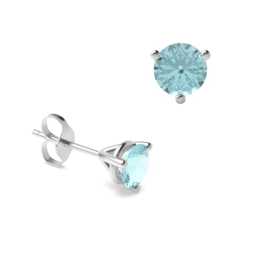 3 Prong TrioGleam Aquamarine Stud Diamond Jewellery