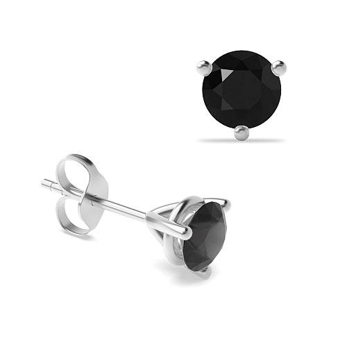3 Prong Round claw Black Diamond Earrings